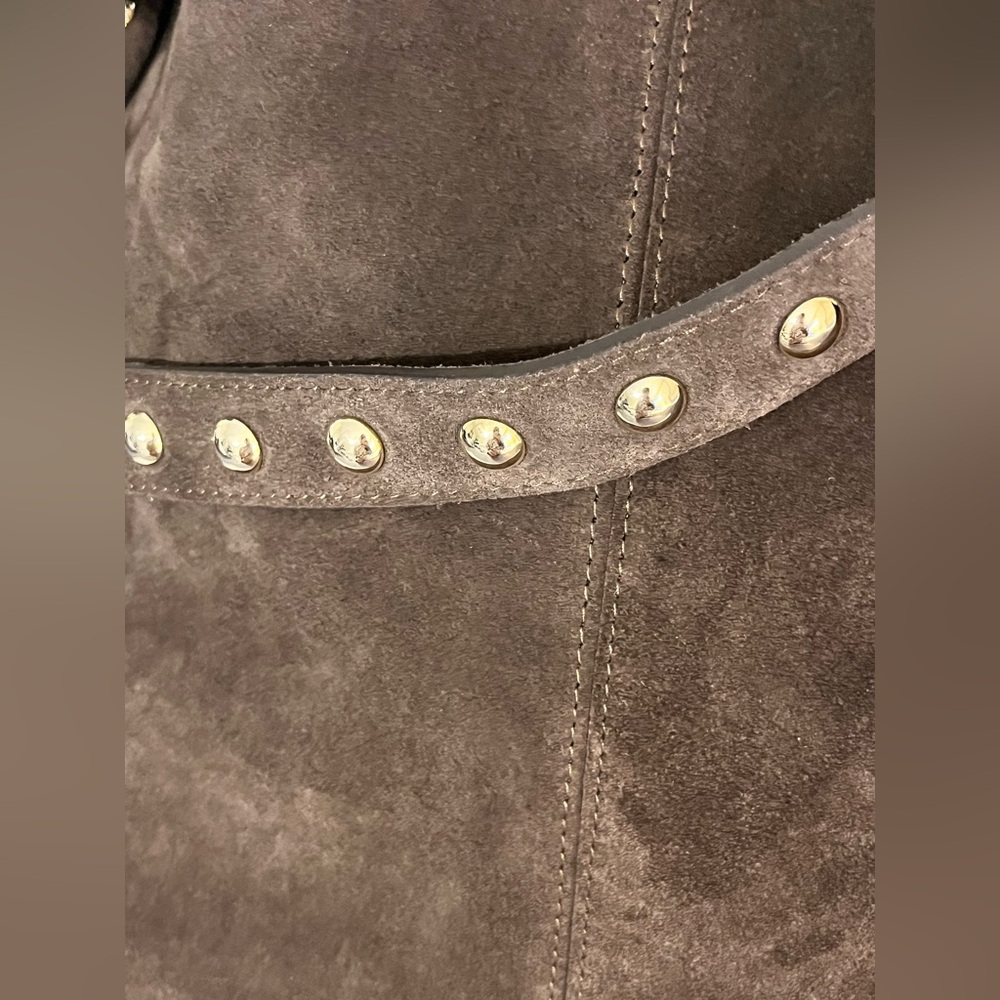 Claudia Firenze Hobo Shoulder Bag Chocolate Brown Suede Studs - Picture 5 of 16